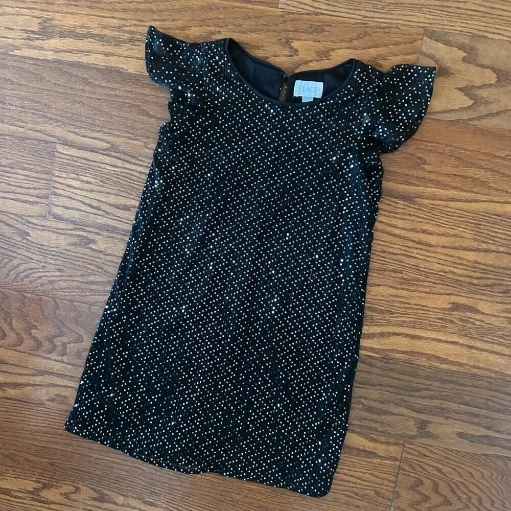 NWT The Children's Place Sparkly Sequin Shift Dress Flutter Sleeves Size Medium